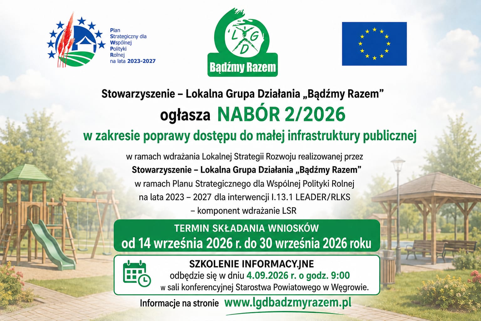 Ogłoszenie naboru nr 2/2026 w zakresie poprawy dostępu do małej infrastruktury publicznej