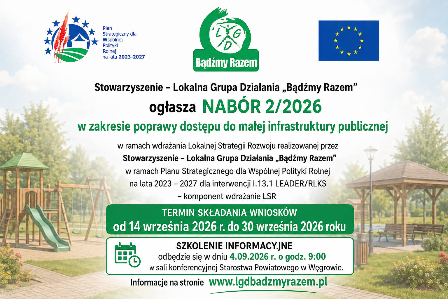 Ogłoszenie naboru nr 2/2026 w zakresie poprawy dostępu do małej infrastruktury publicznej