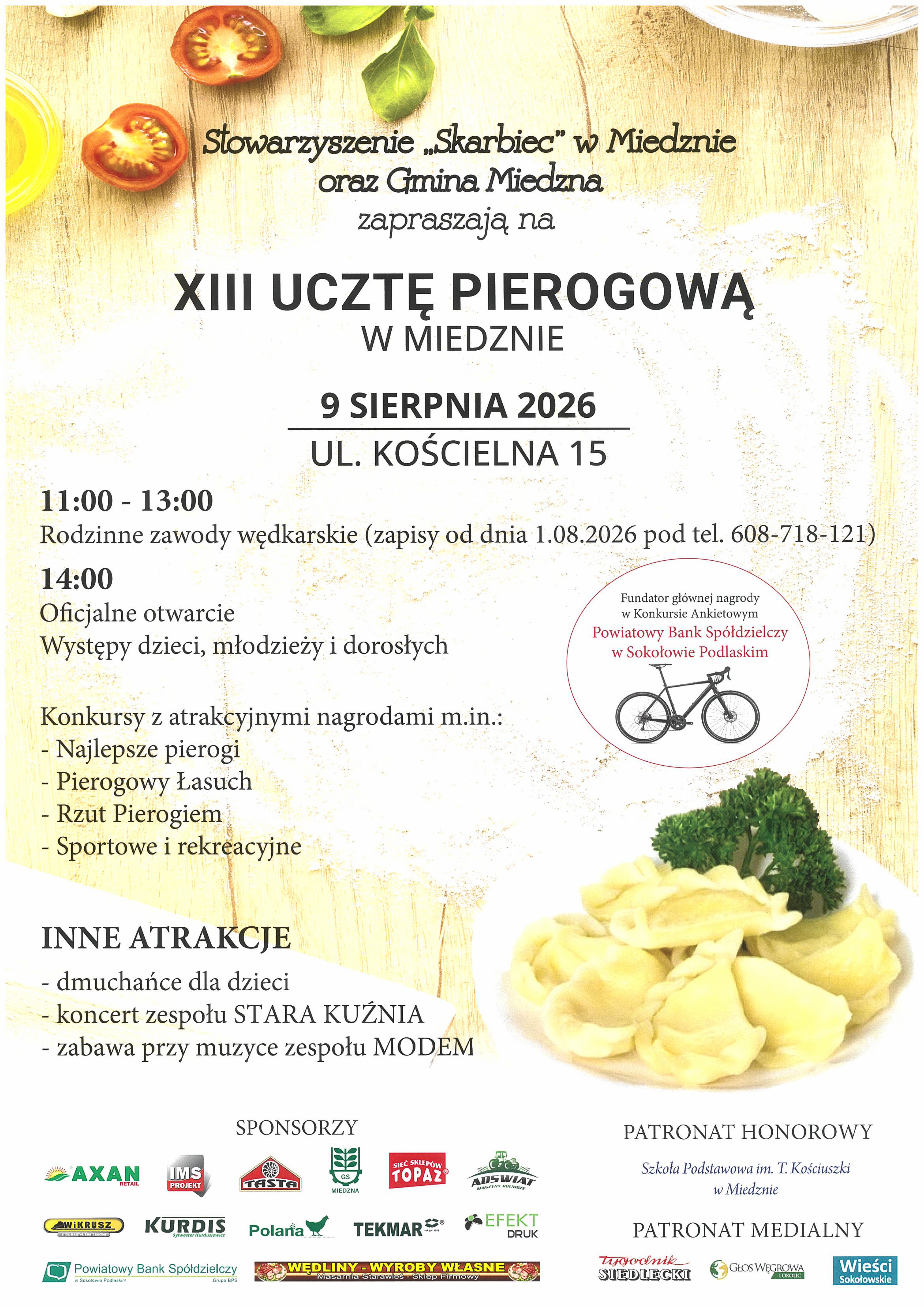 Stowarzyszenie „Skarbiec” w Miedznie oraz Gmina Miedzna zapraszają na XIII Ucztę Pierogową
